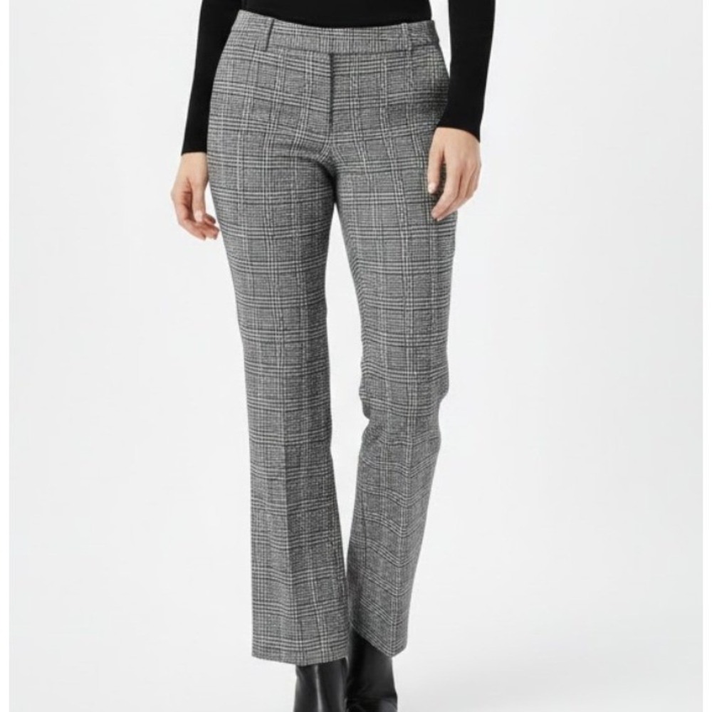 Calvin Klein‎ Women 6 Plaid Modern Fit Wide Pants Houndstooth Black White Career